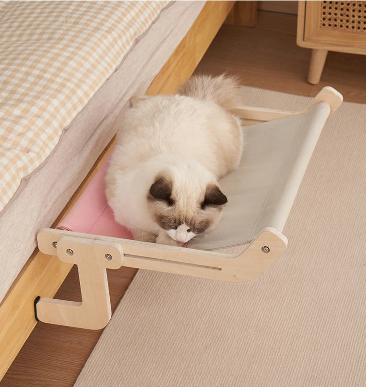 Elevated Cat Hammock Bed with Plywood Frame and Breathable Fabric
