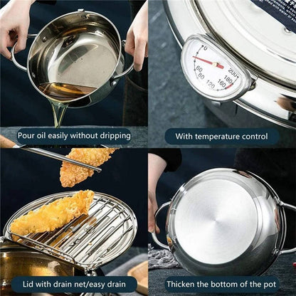 Versatile Deep Fryer with Protective Lid and Integrated Thermometer
