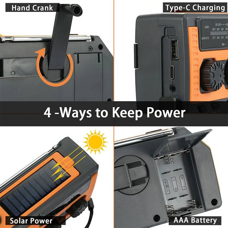 Solar Hand Crank Emergency Radio with 5000mAh Power Bank and Weather Band