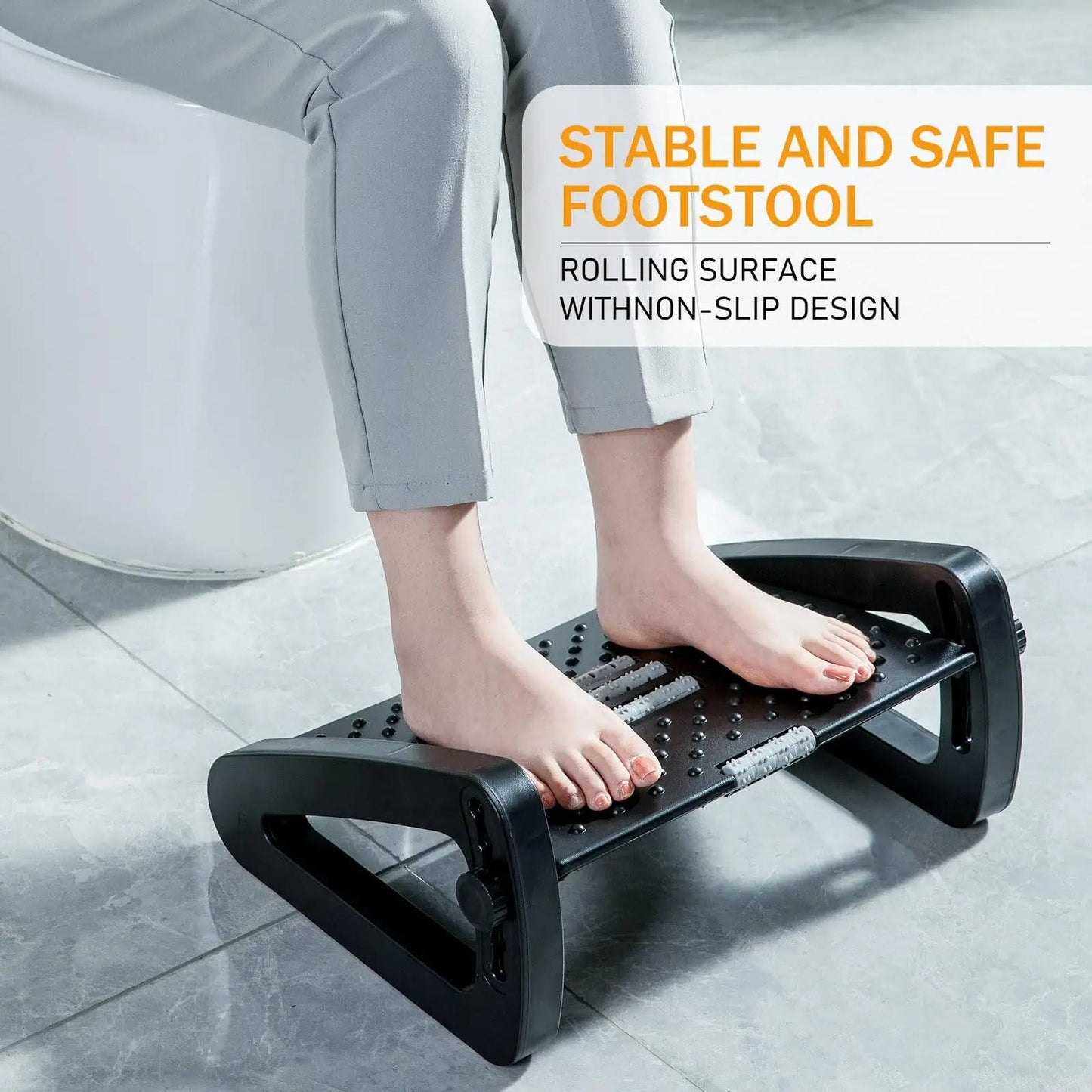 Ergonomic Footrest with Massage Rollers - Adjustable 3.5 to 7.5 inches for Home and Office