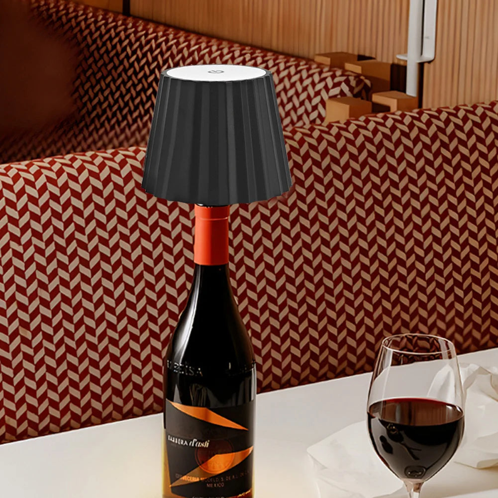 Cordless LED Touch Table Lamp in Wine Bottle Design – Dimmable Light for Bedroom, Patio, and Bar Decor