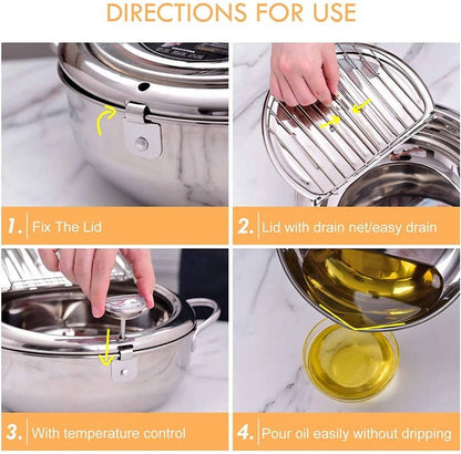 Versatile Deep Fryer with Protective Lid and Integrated Thermometer