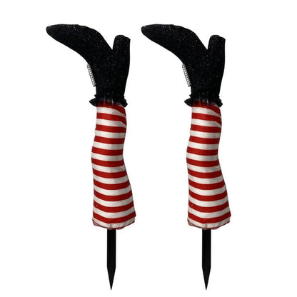 Crashed Witch Yard Stake with Striped Stockings for Halloween Decor