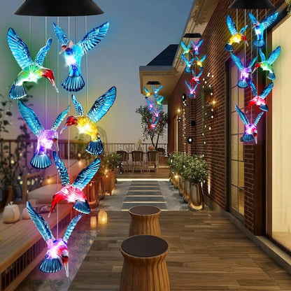 Enchanting Solar Wind Chime Light with Colorful Hummingbird Illumination