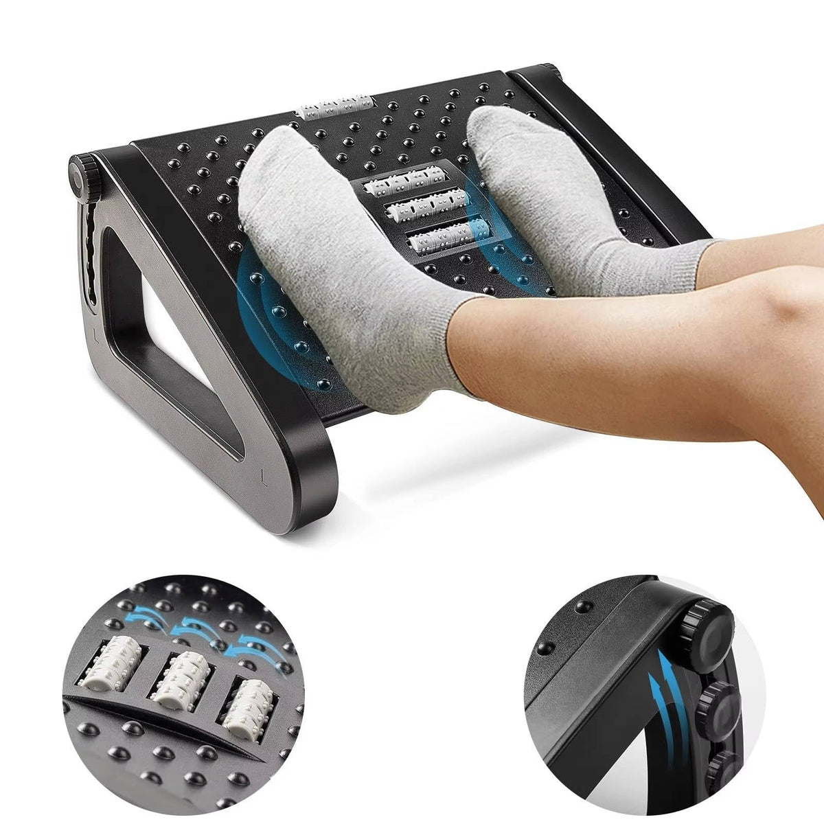 Ergonomic Footrest with Massage Rollers - Adjustable 3.5 to 7.5 inches for Home and Office