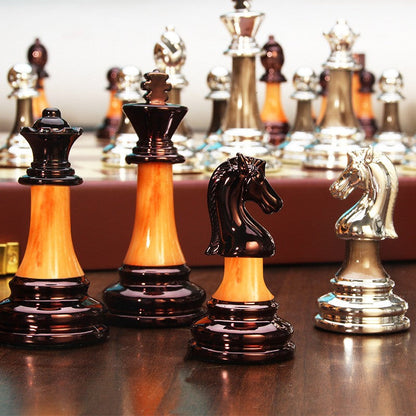 Elegant Metal Chess Collection with Expansive 16.5" Timber Board