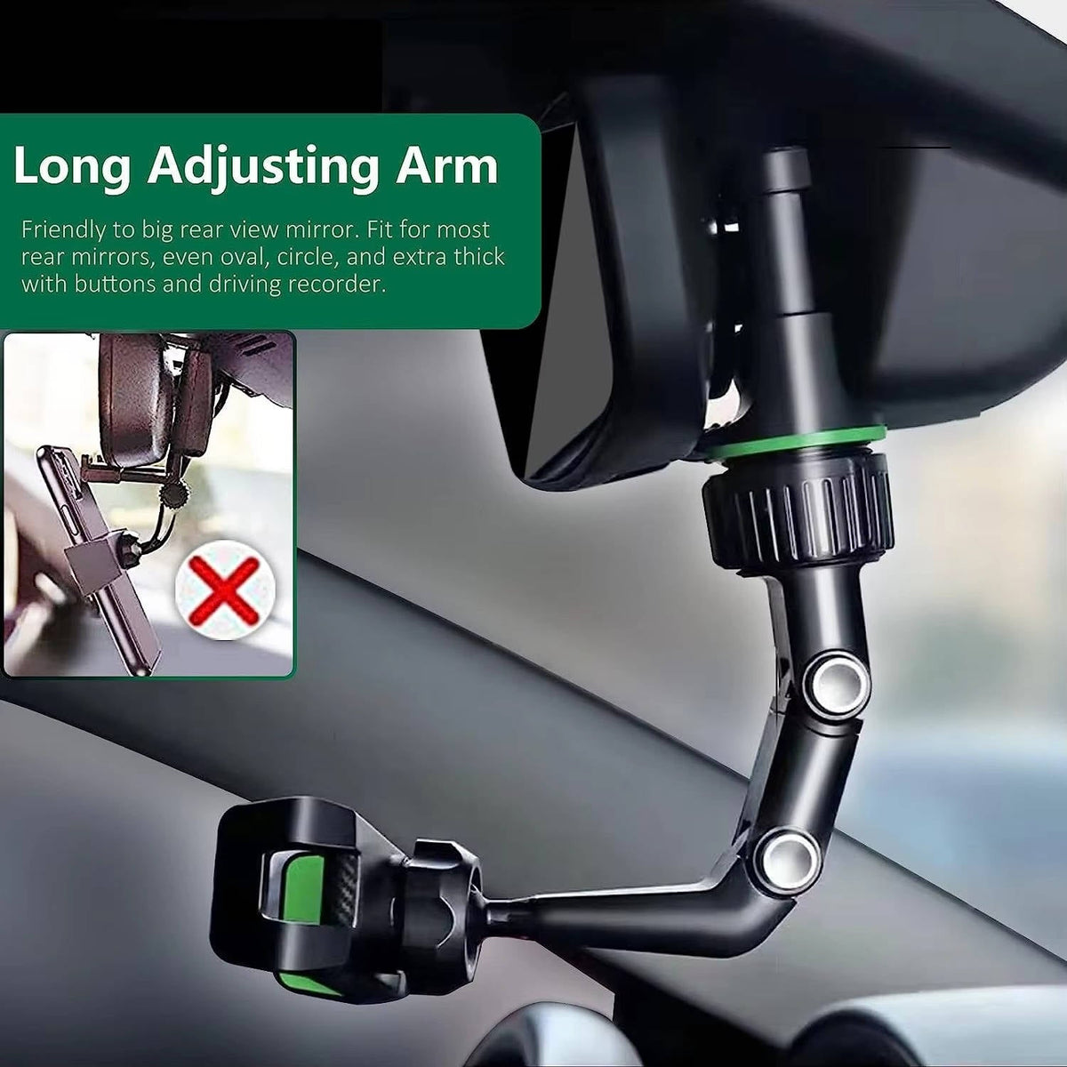 Foldable Rearview Mirror Phone Holder - 360-Degree Rotation for 4 to 6.5 Inch Devices