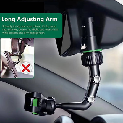 Foldable Rearview Mirror Phone Holder - 360-Degree Rotation for 4 to 6.5 Inch Devices
