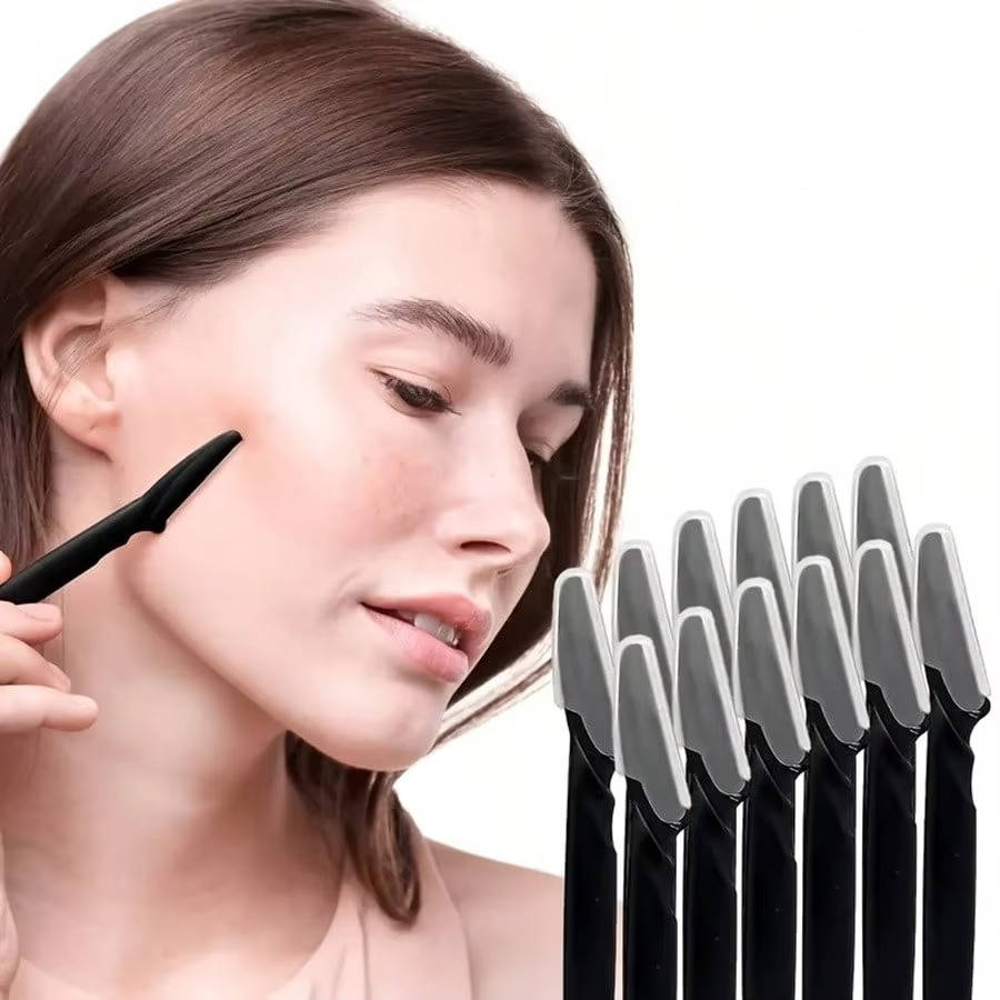 12-Pack Women's Face Razors, Stainless Steel Eyebrow Shapers for Peach Fuzz
