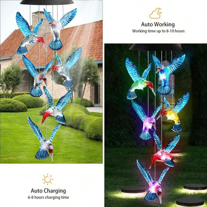Enchanting Solar Wind Chime Light with Colorful Hummingbird Illumination