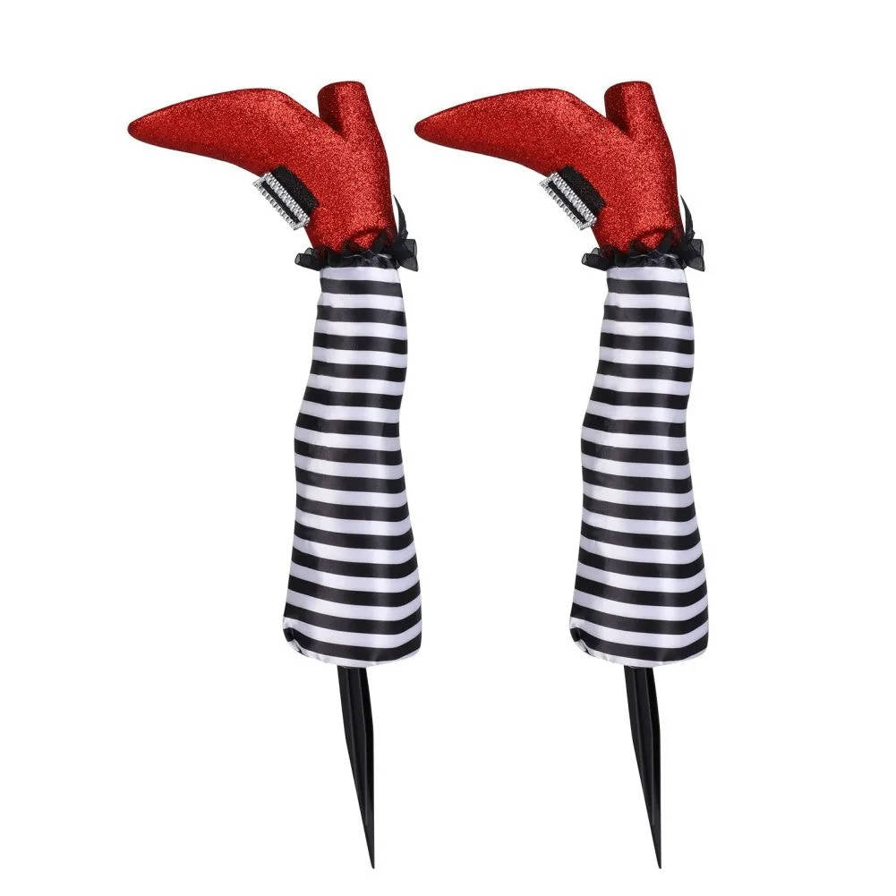 Crashed Witch Yard Stake with Striped Stockings for Halloween Decor