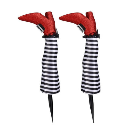 Crashed Witch Yard Stake with Striped Stockings for Halloween Decor