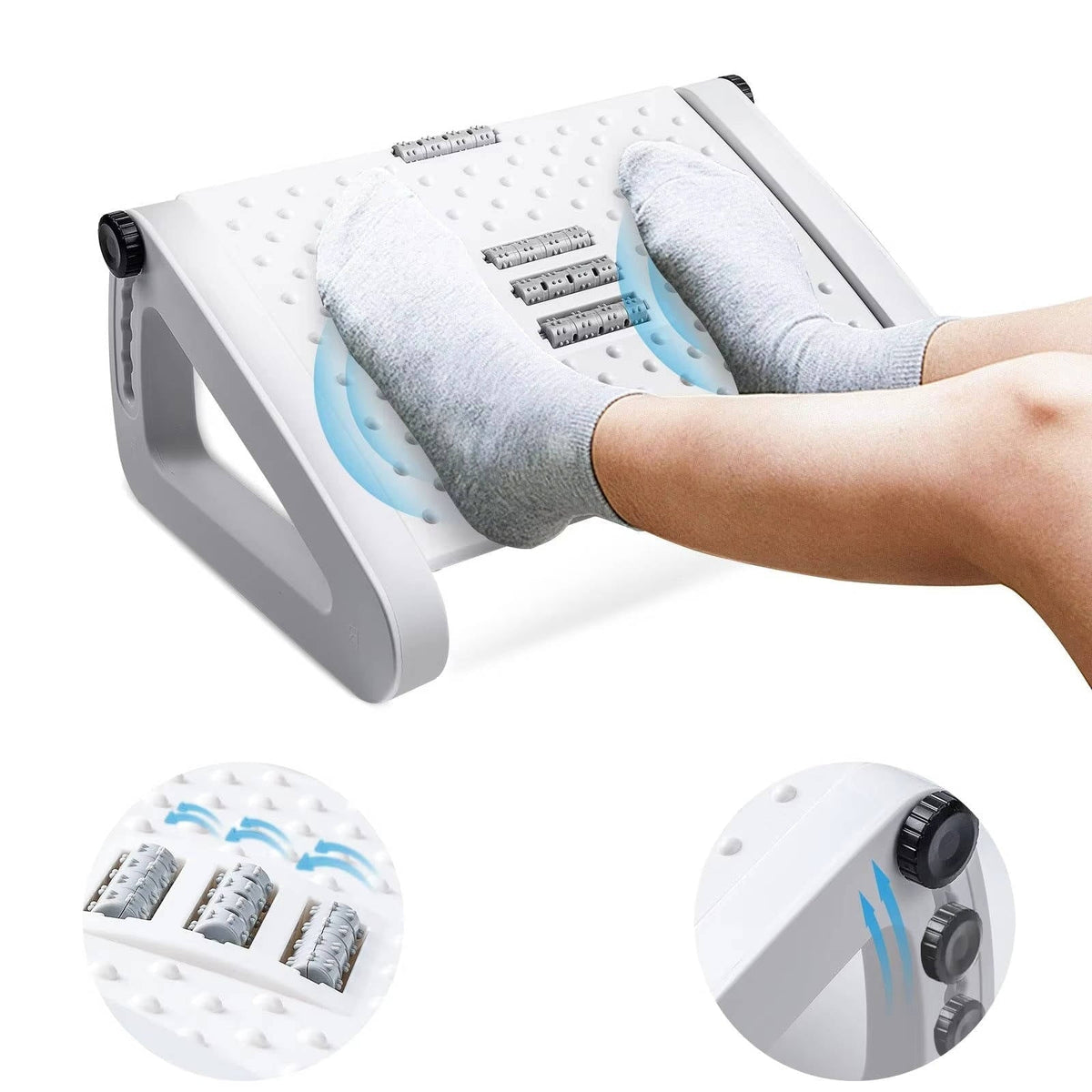 Ergonomic Footrest with Massage Rollers - Adjustable 3.5 to 7.5 inches for Home and Office