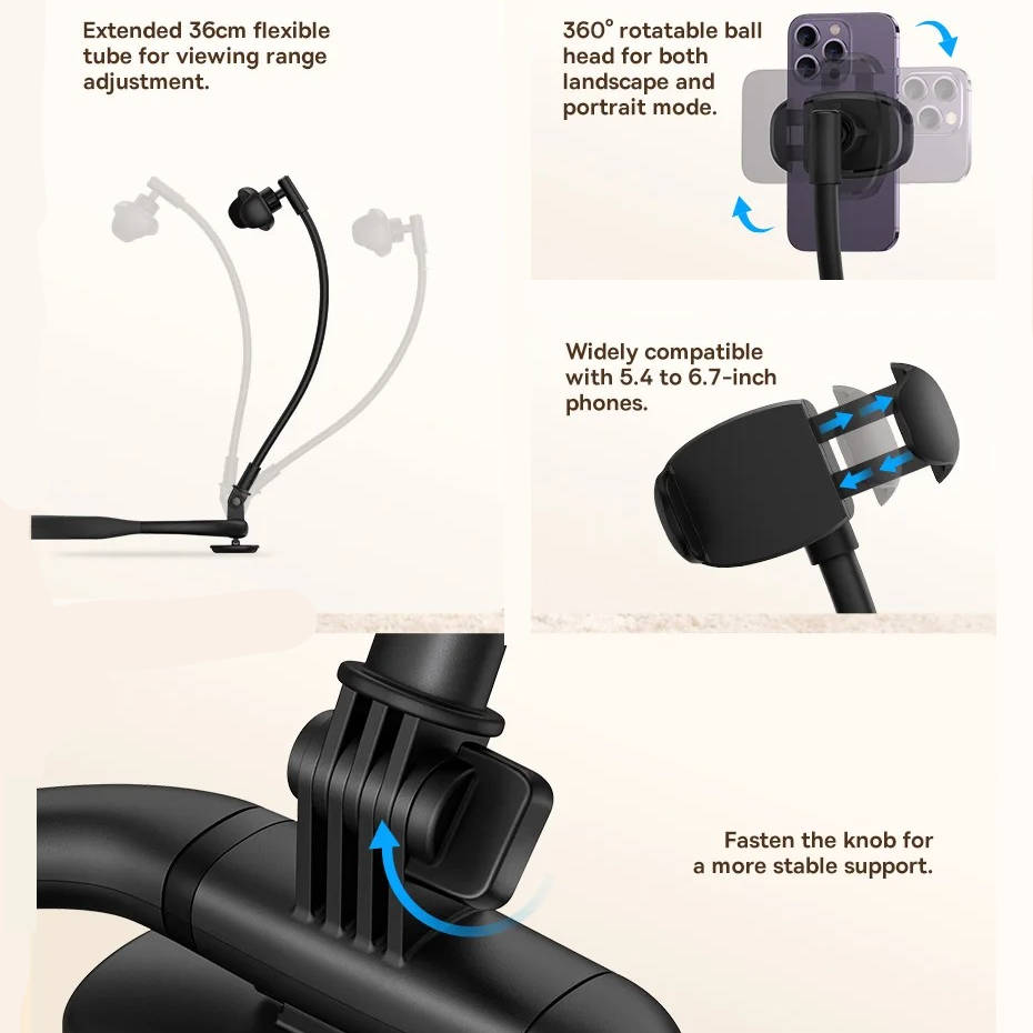 Ergonomic Phone Stand with Aluminum Frame and 360-Degree Flexibility