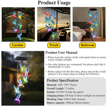 Enchanting Solar Wind Chime Light with Colorful Hummingbird Illumination