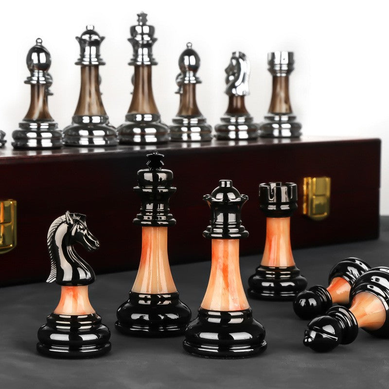 Elegant Metal Chess Collection with Expansive 16.5" Timber Board