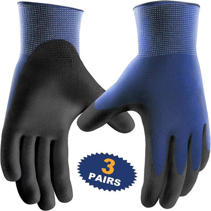 Polyester Safety Gloves with PU Coating – Anti-Slip Grip, 3 Pack, Sizes S-XXL