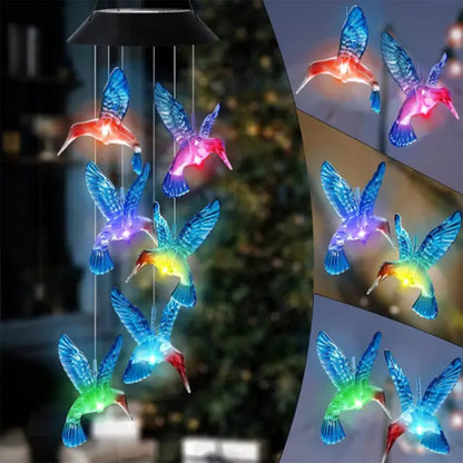 Enchanting Solar Wind Chime Light with Colorful Hummingbird Illumination