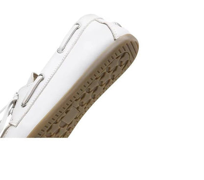 Lace-up Cowhide Flats for Women - Genuine Leather Moccasins with TPR Sole, Sizes 6 to 8