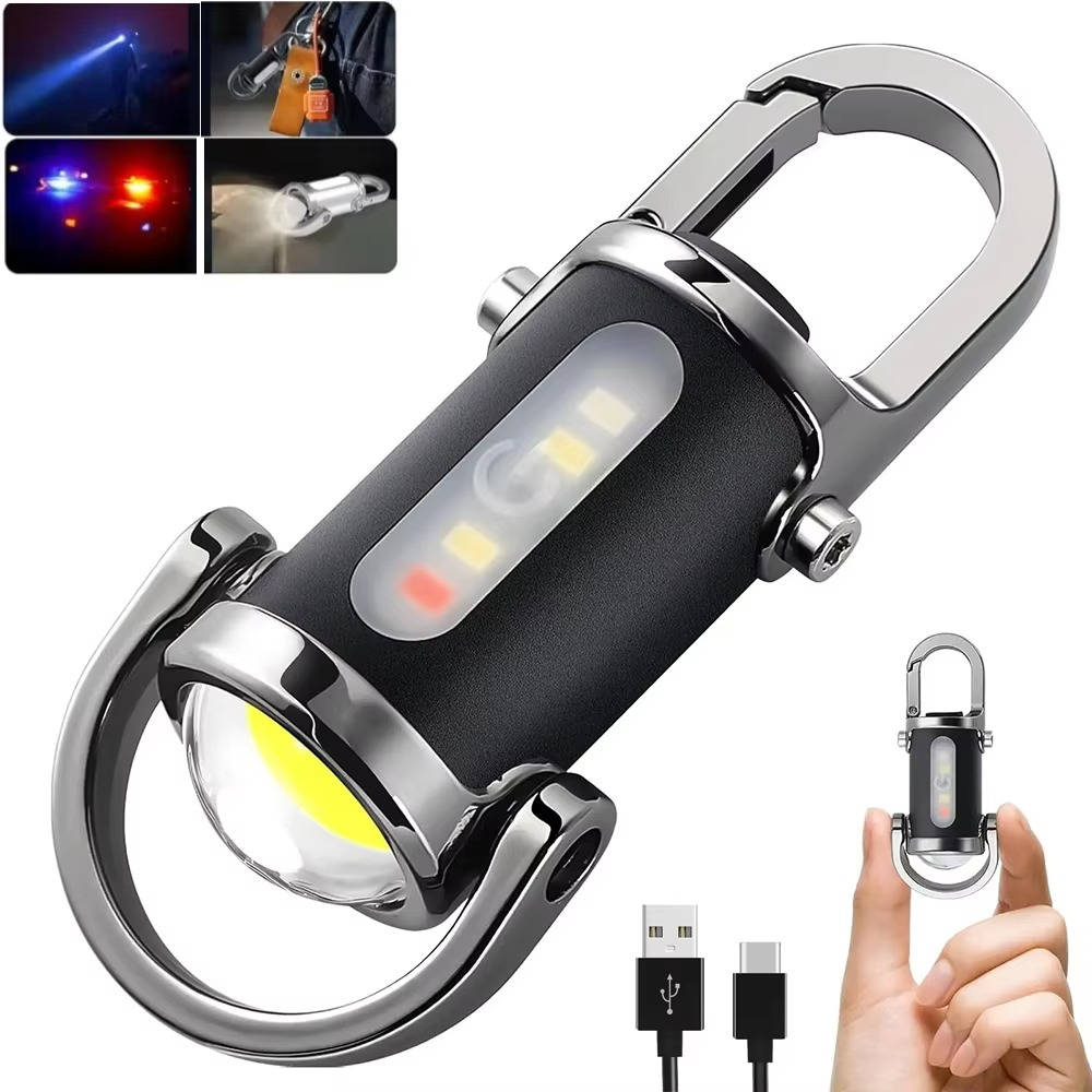 Keychain Flashlight with COB Floodlight and LED – 6 Brightness Settings