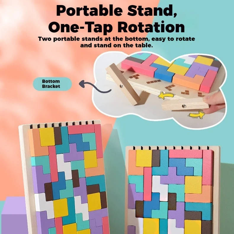 Creative Color Block Puzzle Set with Stand and 42 Pieces