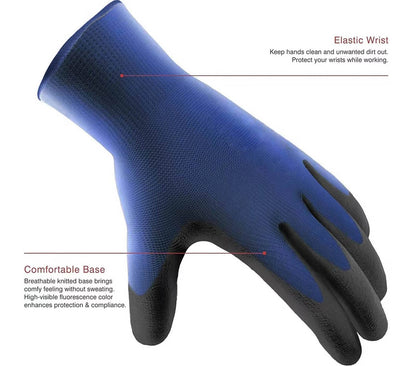 Polyester Safety Gloves with PU Coating – Anti-Slip Grip, 3 Pack, Sizes S-XXL