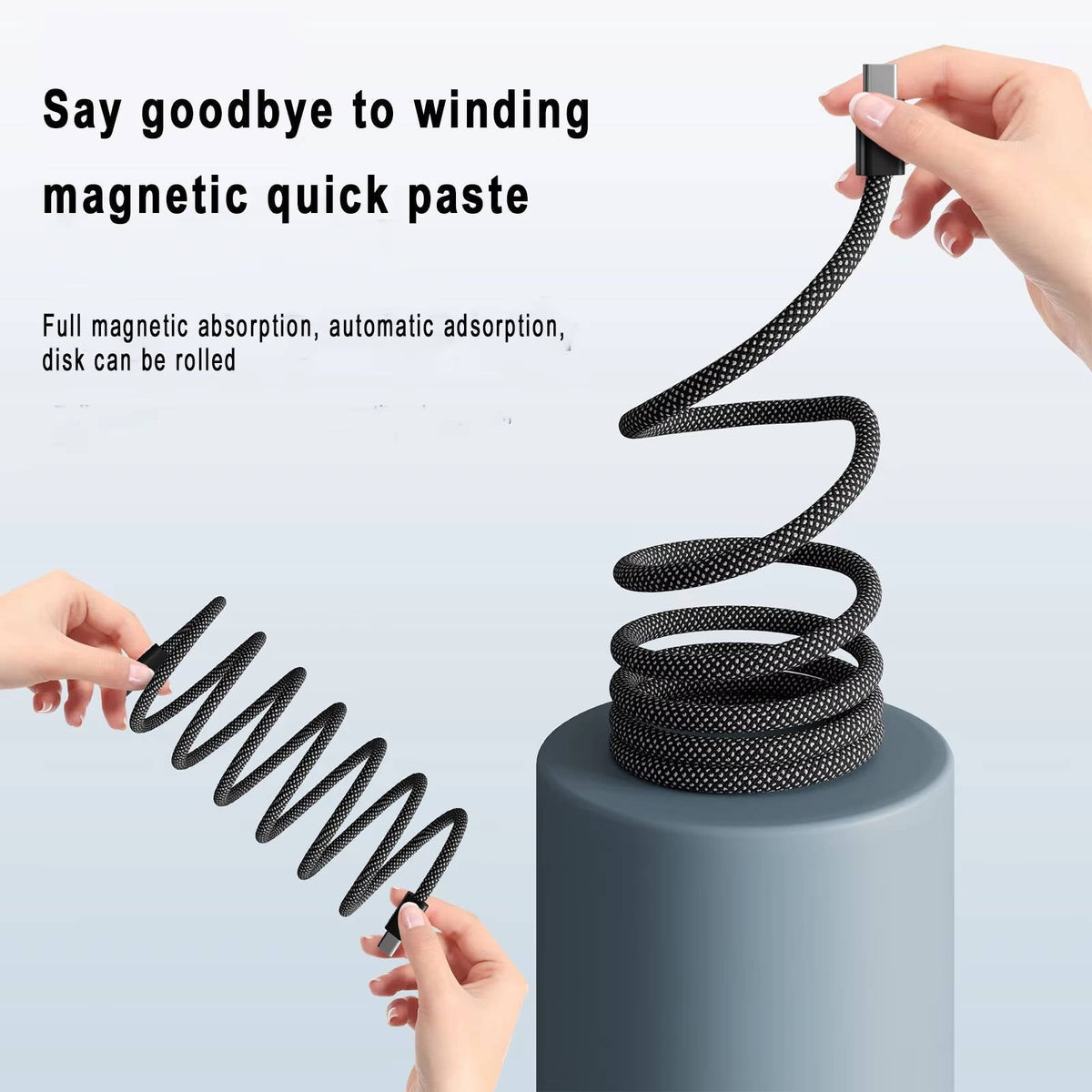 3.3ft Braided Charging Cable with Magnetic Ends and Self-Coiling Design
