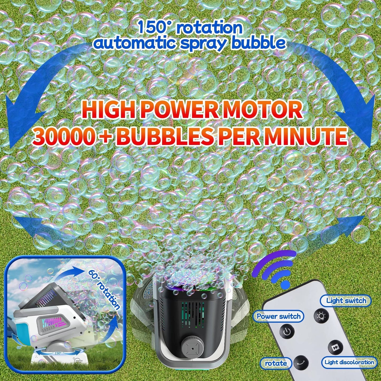 Dynamic Bubble Dispenser with 150-Degree Motion and Colorful LED Lights