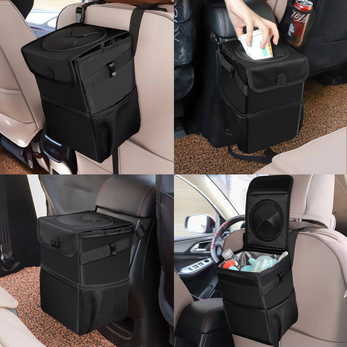 Ultimate Leak-Resistant Car Waste Bin with Storage Pockets
