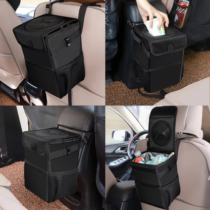 Ultimate Leak-Resistant Car Waste Bin with Storage Pockets