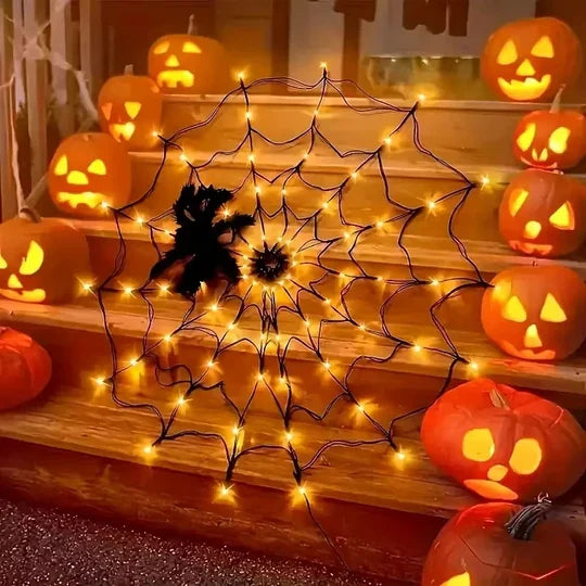 Enchanting Purple Halloween Web Lights for Outdoor Fun