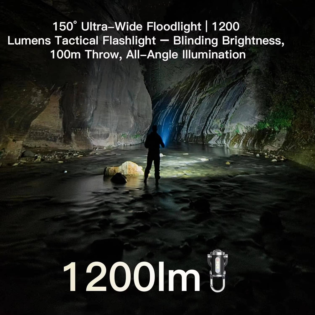 Keychain Flashlight with COB Floodlight and LED – 6 Brightness Settings