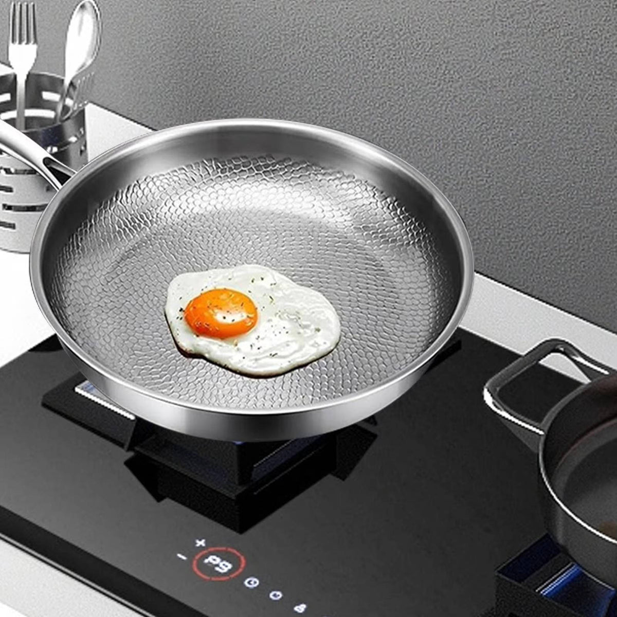 Fish Scale Textured Titanium Cookware with Curved Edge, Non-Coated