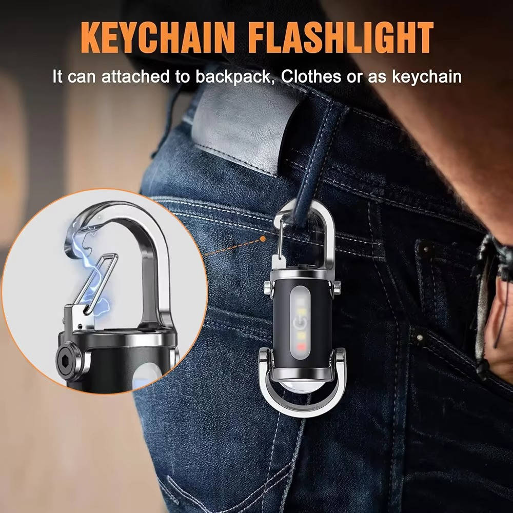 Keychain Flashlight with COB Floodlight and LED – 6 Brightness Settings