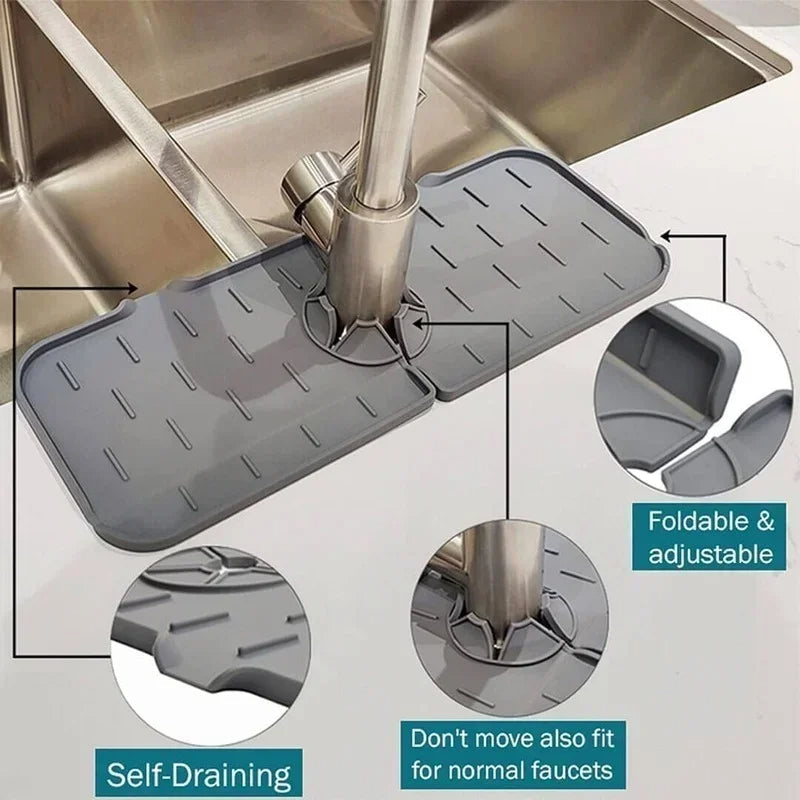 Kitchen Splash Mat in Silicone with Drainage Channels and Elevated Edge