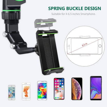 Foldable Rearview Mirror Phone Holder - 360-Degree Rotation for 4 to 6.5 Inch Devices