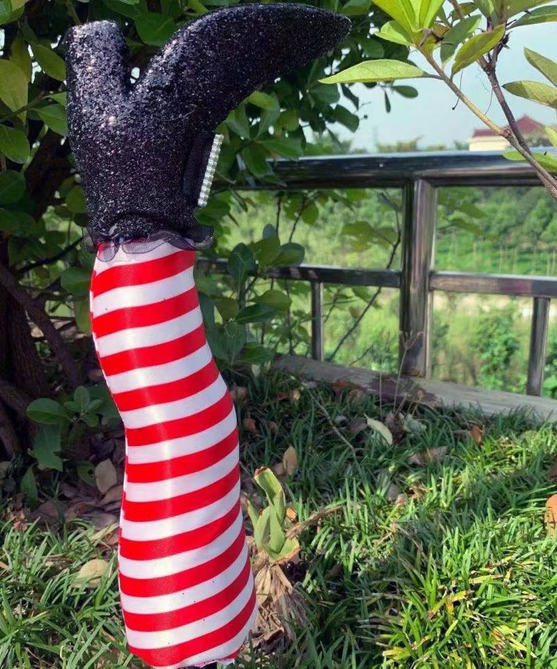 Crashed Witch Yard Stake with Striped Stockings for Halloween Decor