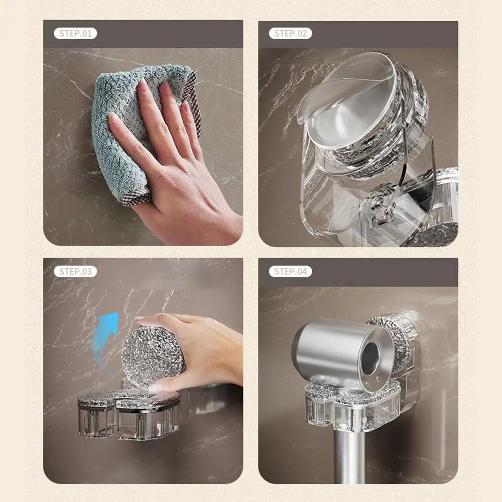 Suction Cup Hair Dryer Rack for Wall – No Drill Bathroom Organizer, Silver