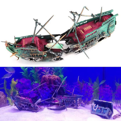 Sunken Ship Aquarium Ornament with Integrated Airflow System