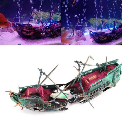 Sunken Ship Aquarium Ornament with Integrated Airflow System
