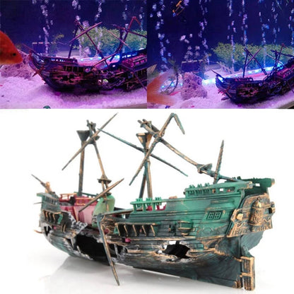 Sunken Ship Aquarium Ornament with Integrated Airflow System