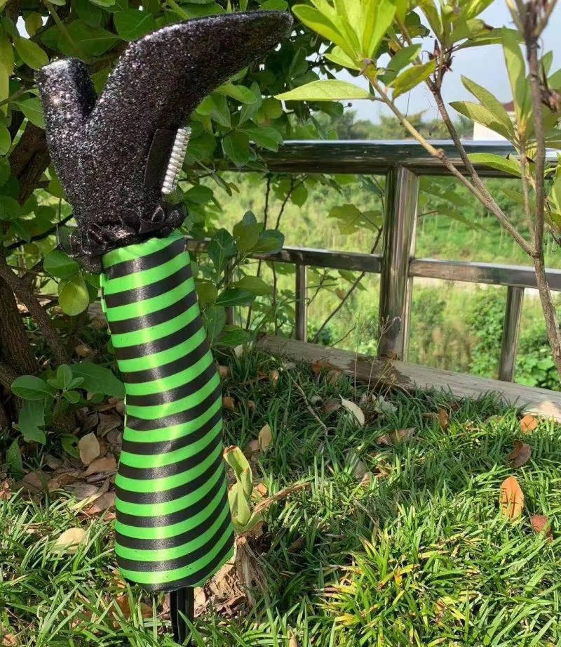 Crashed Witch Yard Stake with Striped Stockings for Halloween Decor