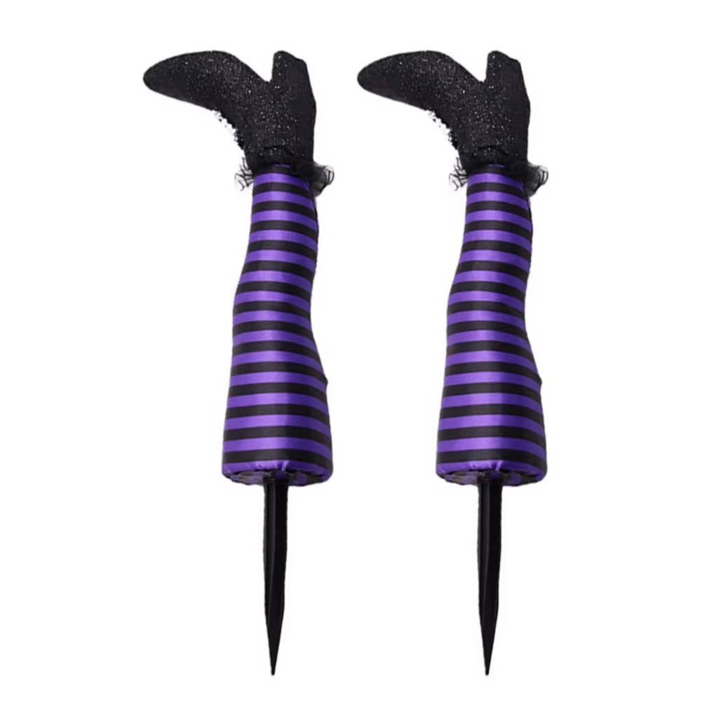Crashed Witch Yard Stake with Striped Stockings for Halloween Decor