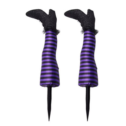 Crashed Witch Yard Stake with Striped Stockings for Halloween Decor