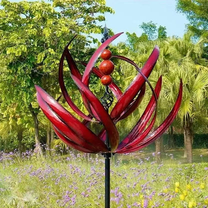 360-Degree Rotating Iron Frame Tulip Wind Spinner for Gardens