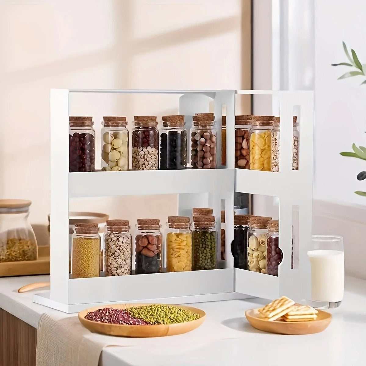 Effortless Spice Storage with 90-Degree Rotating Shelves