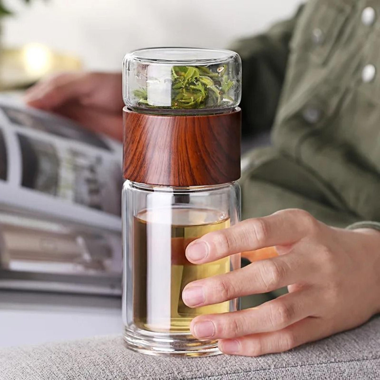 Insulated Glass Tea Infuser Bottle with Stainless Steel Filter, 200-300ml