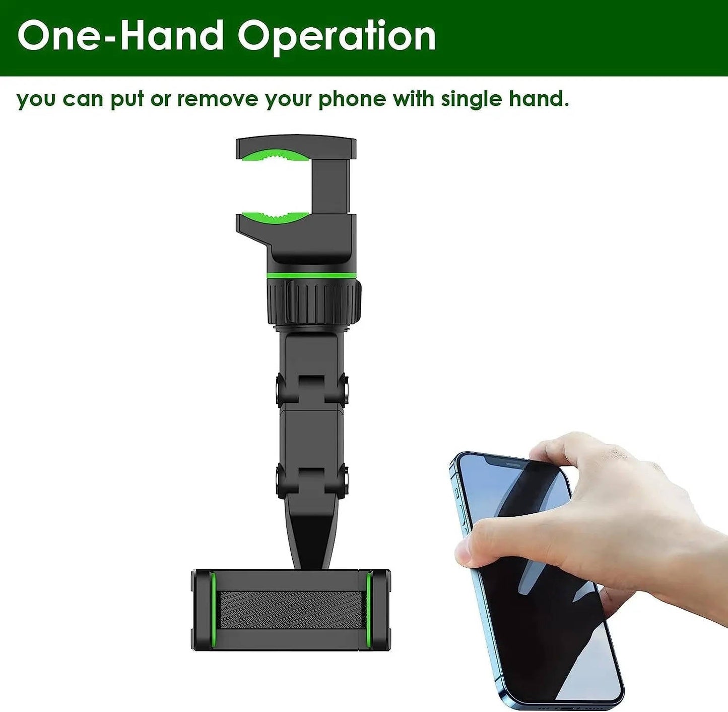 Foldable Rearview Mirror Phone Holder - 360-Degree Rotation for 4 to 6.5 Inch Devices