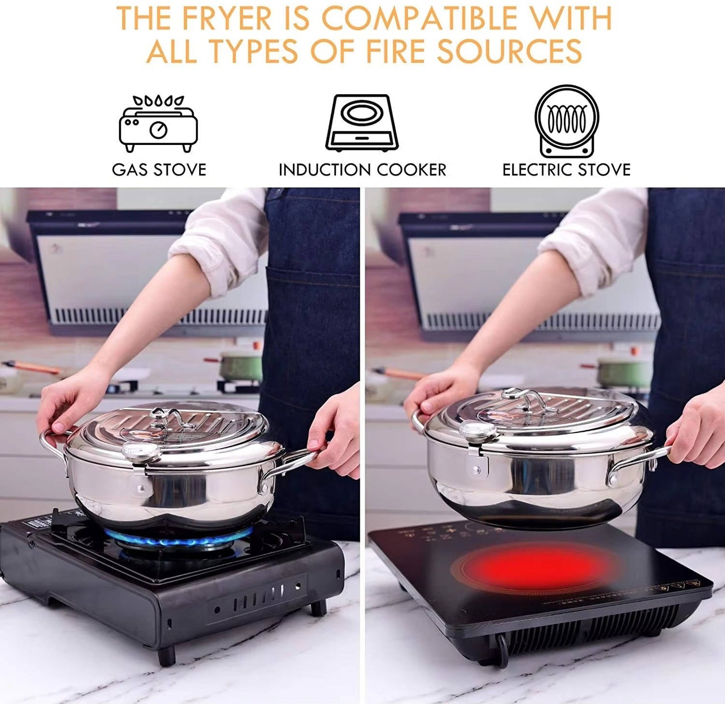 Versatile Deep Fryer with Protective Lid and Integrated Thermometer