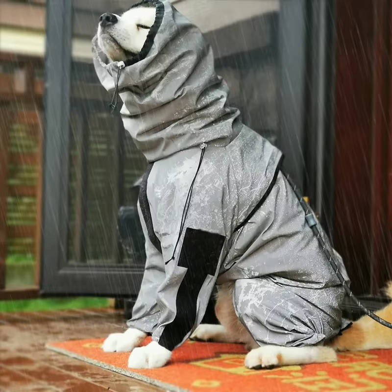 Reflective Waterproof Dog Rain Jacket with Hood and Treat Pocket, M to 5XL